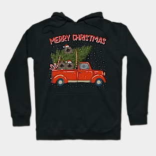 Keeshond Xmas Vintage Red Pickup Retro Truck Hoodie